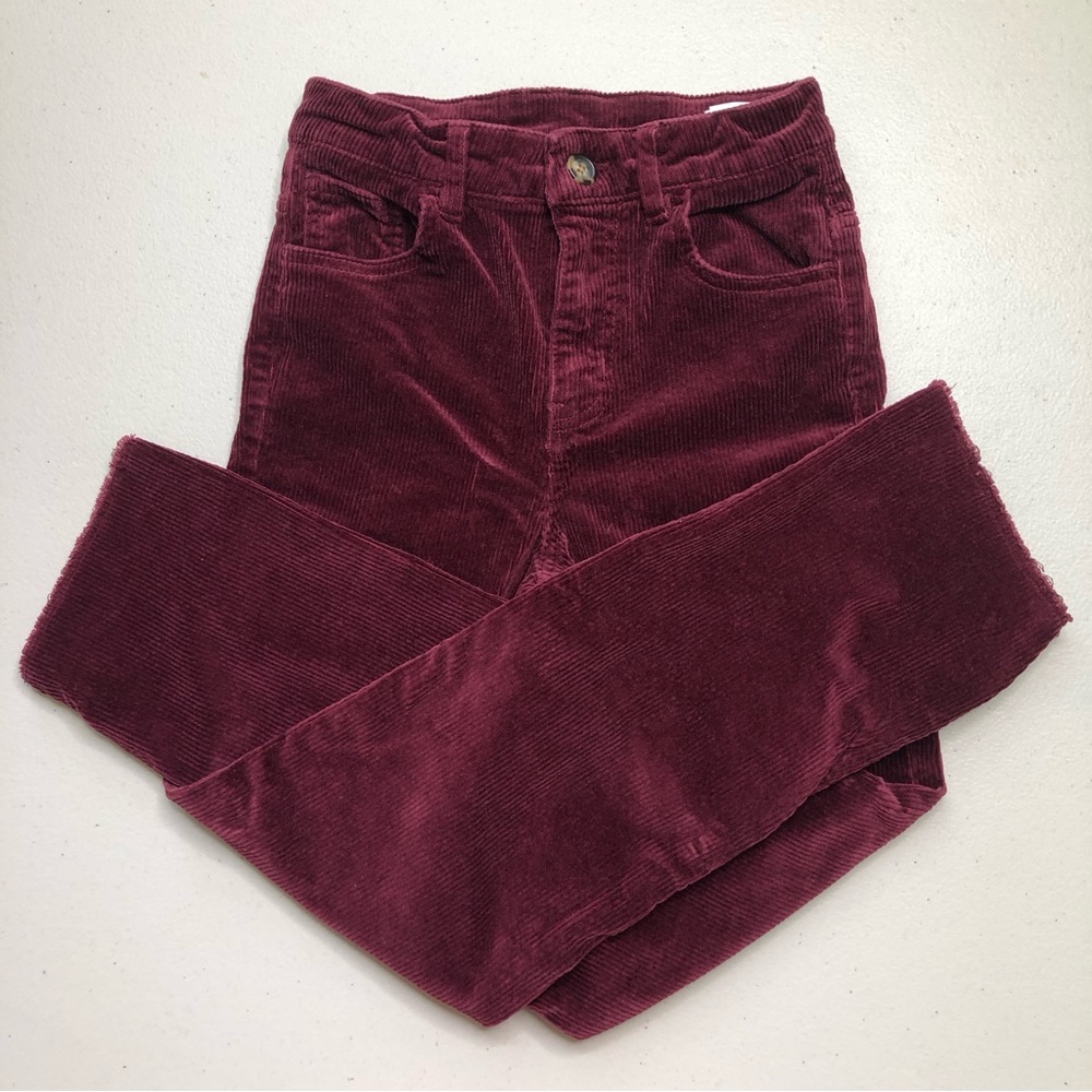 H&M Divided Straight Leg High Waist Corduroy 2 Women’s Pants Burgundy
